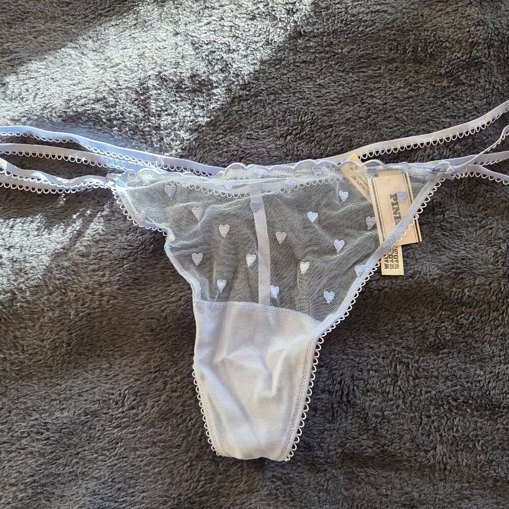 Victoria's Secret Pink! Light blue Wink double strap mesh V-string Panties XL